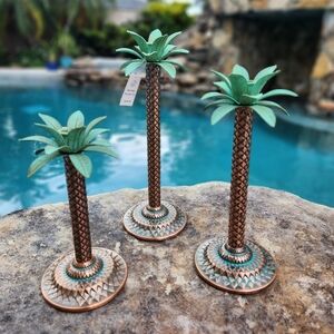 NIB Home Essentials Palm Tree Candlestick Trio